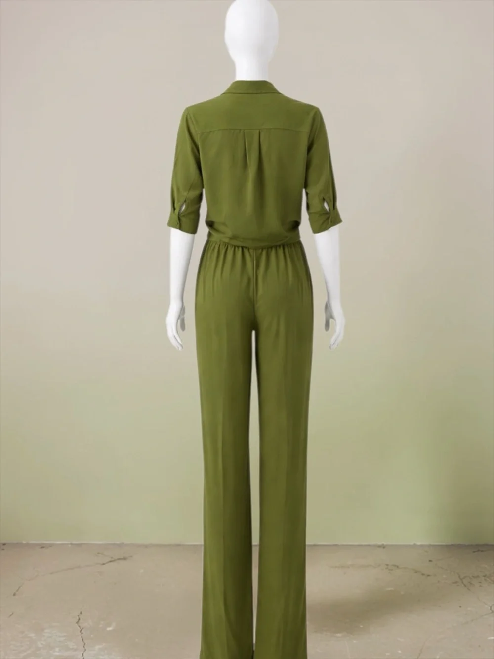 Women's Olive Green Tie-Front Jumpsuit